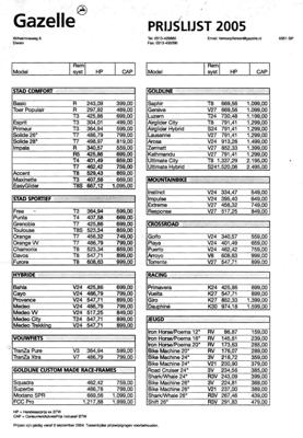 Gazelle ChampionMondial 2005 PriceList