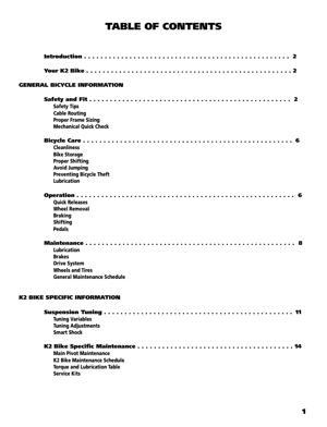 K2 Bike 1999 Owner's Manual