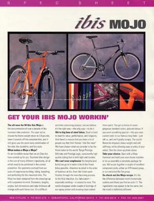 Ibis Mojo Spec Sheet (1994)