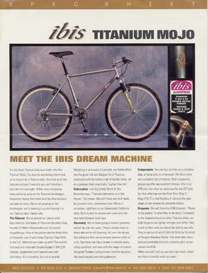 Ibis Ti Mojo Spec Sheet (1994)