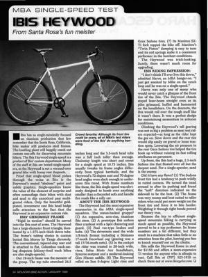 Ibis 1999 Mountain Bike Action SS Test