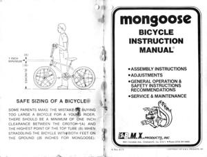 Mongoose 1977 Bicycle Instruction Manual