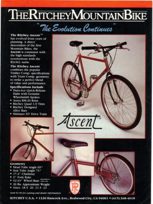 Ritchey 1985 Ascent Magazine Insert