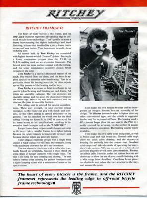 Ritchey 1985 Frameset Catalog (Partial)