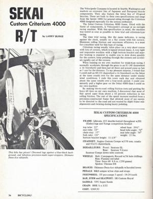 Sekai 1974 Bicycling Magazine Review