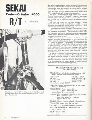 Sekai Custom Criterium 4000 Road Test (Bicycling, Feb 1974)