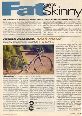 Fat Gets Skinny: Fat Chance/Yeti/Bontrager Road Bike Comparison (Bicycling, January 1995)