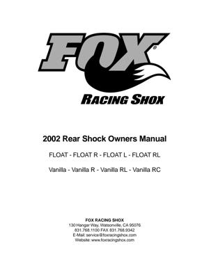 Fox 2002 Rear Shocks Owner's Manual