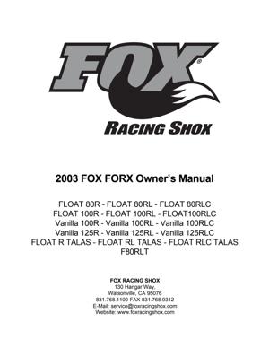Fox 2003 Fork 32 Owner's Manual