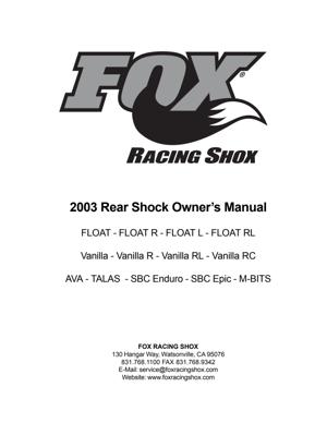 Fox 2003 Rear Shocks Owner's Manual