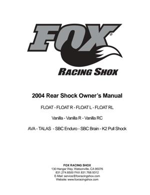 Fox 2004 Rear Shocks Owner's Manual