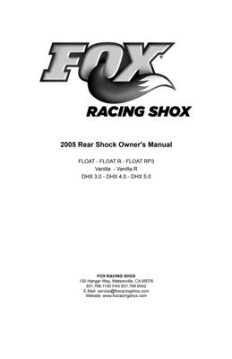 Fox 2005 Rear Shox Owner's Manual